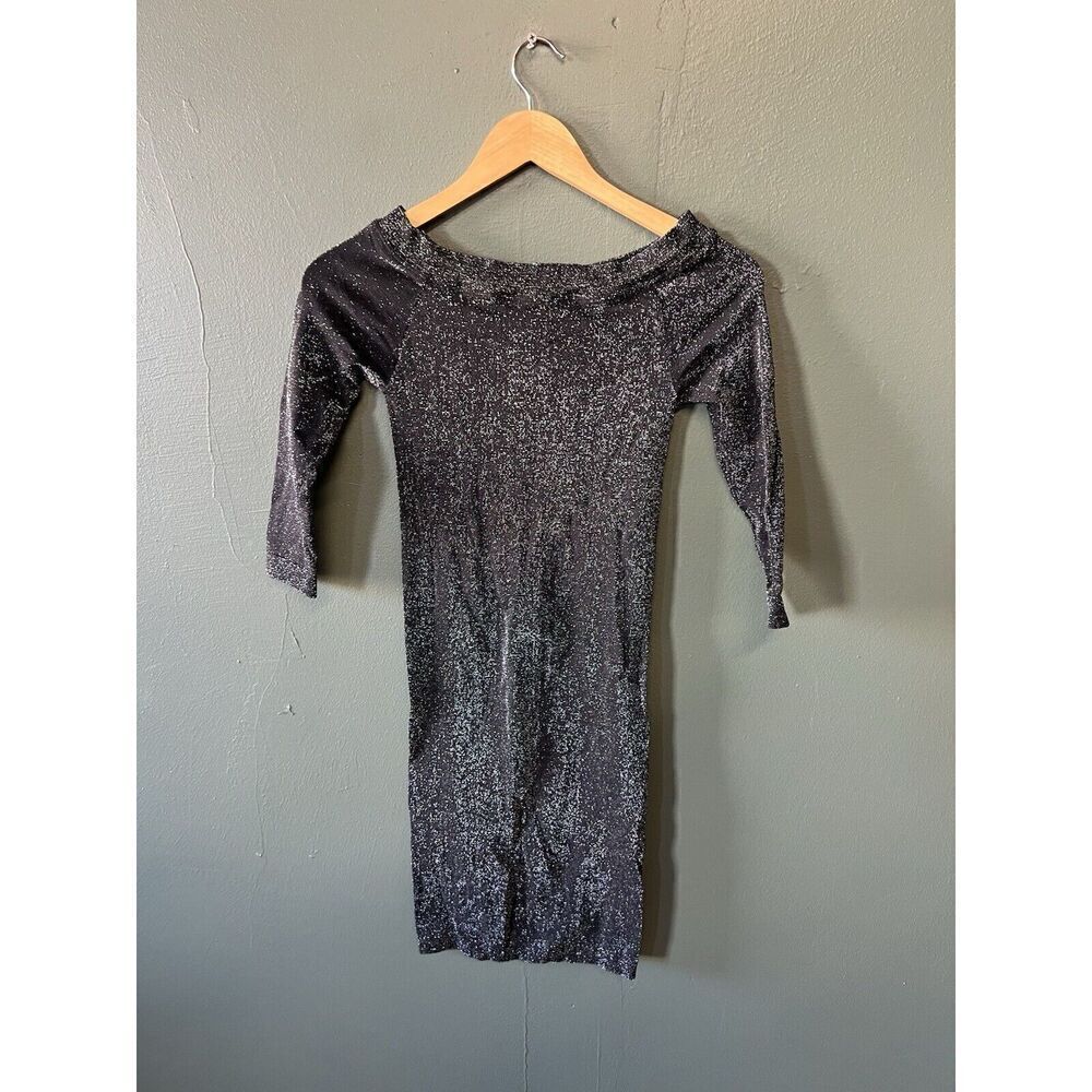 Bebe Metallic Nylon Y2K Black Dress Petite Small